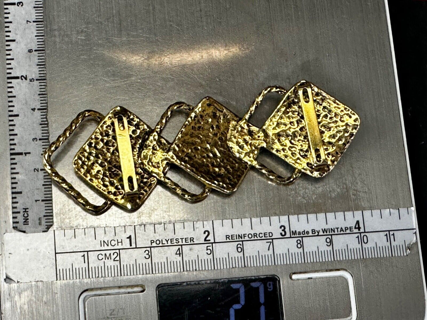 Three Diamond Shape Cutout Hippy Large Gold Tone Vintage Belt Slide Buckle