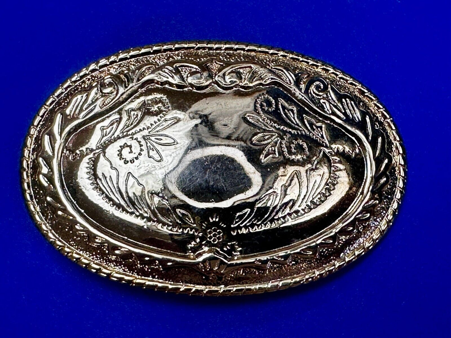 Vintage Flower Swirl Reflective Gold Tone Oval Replacement Belt Buckle