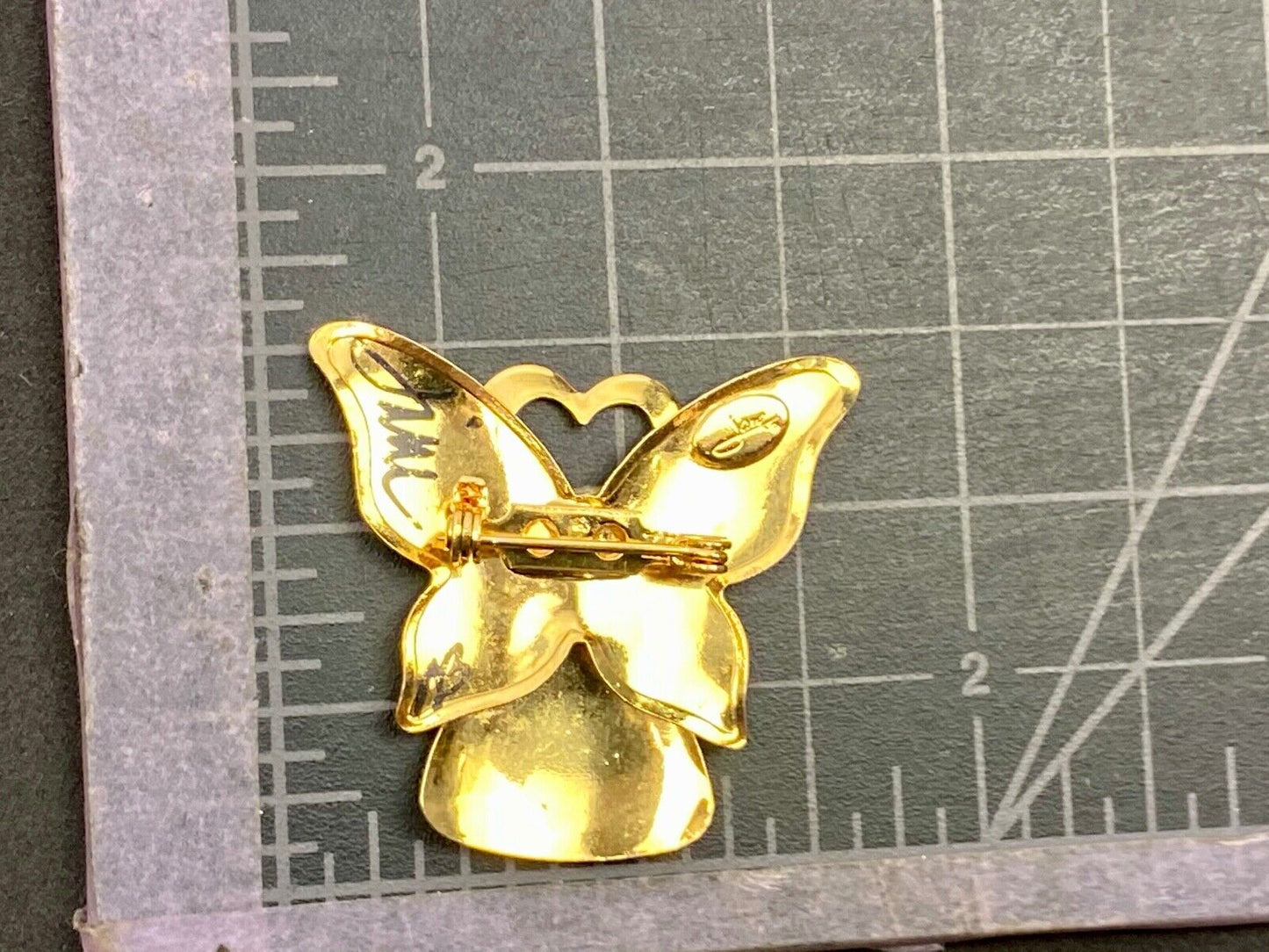 Vintage Angel Brooch Pin Gold Tone Rhinestone Heart Halo Butterfly Wings Jane