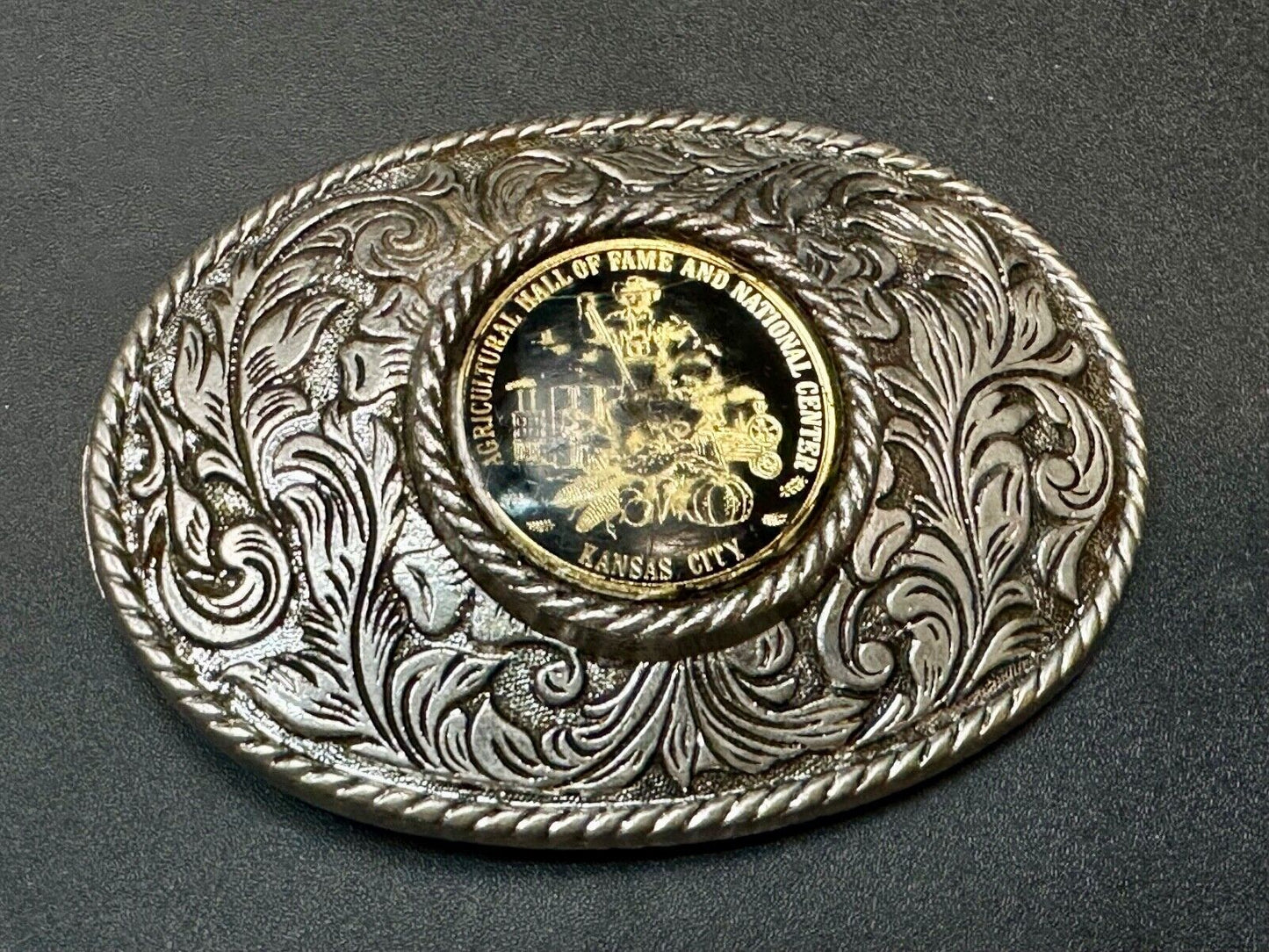 Agricultural Hall of Fame Kansas City western round centerpiece Belt Buckle