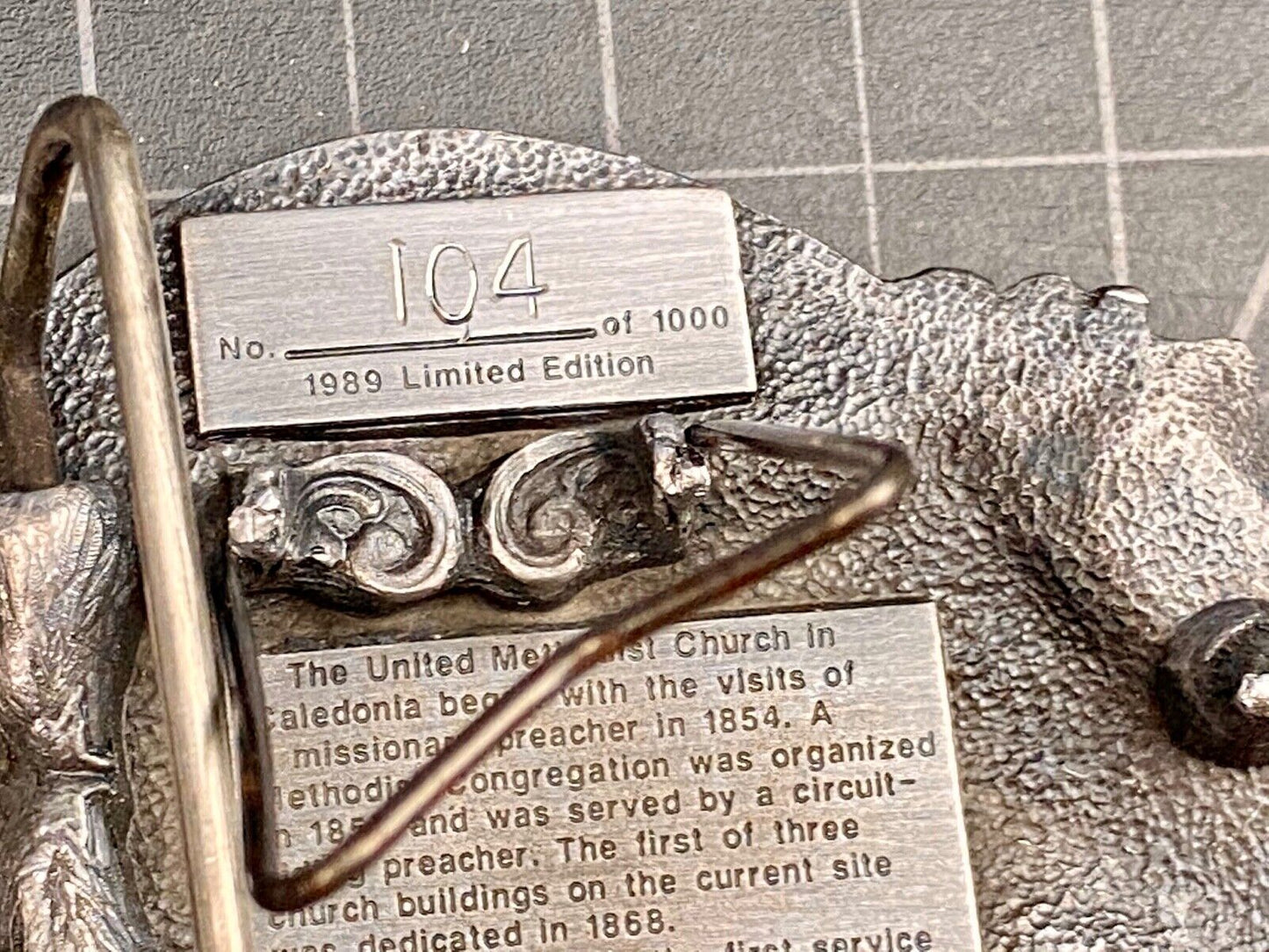 Vintage 1989 - Founder’s Days Caledonia MN belt buckle United Methodist Church