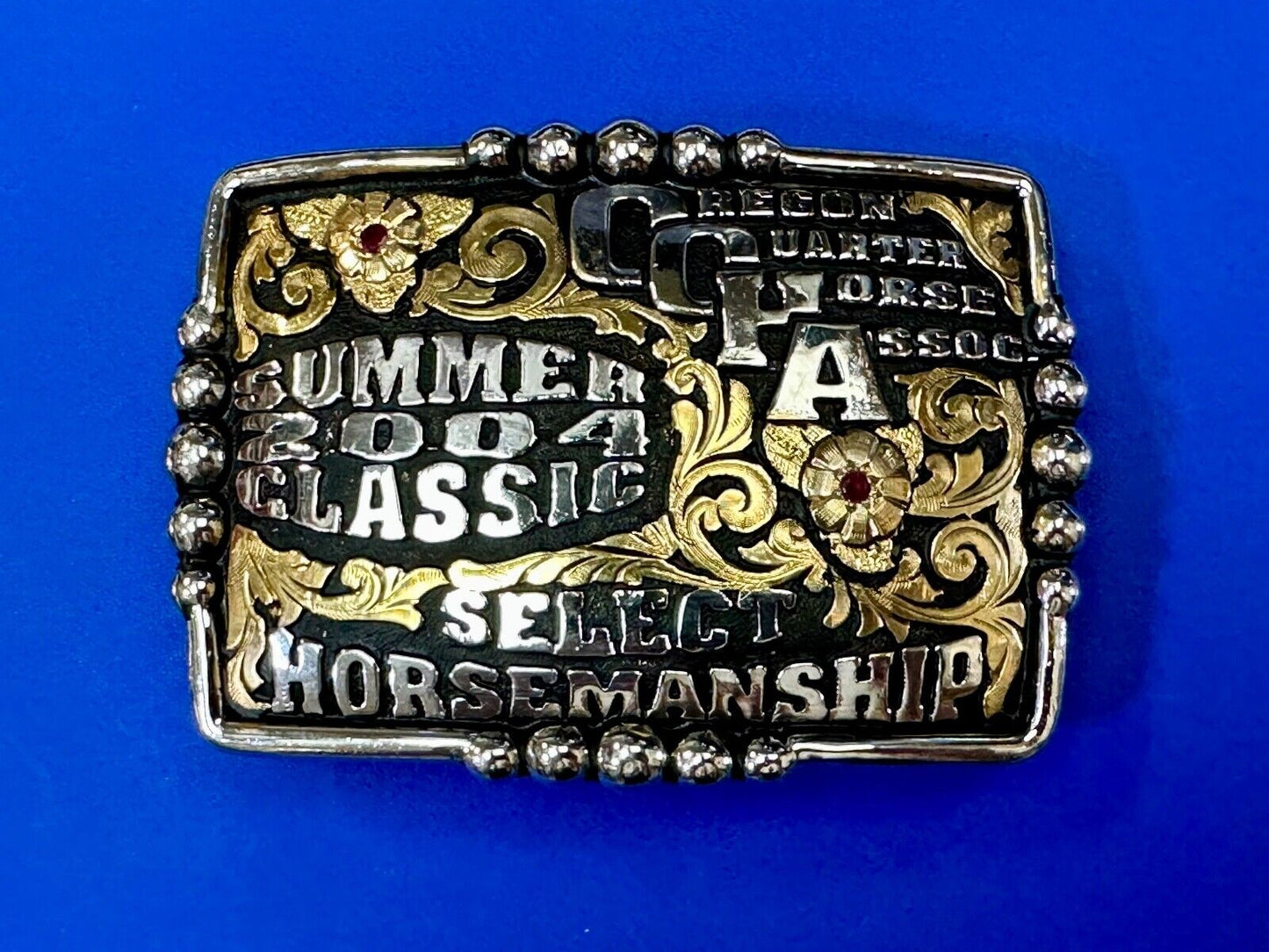 2004 Classic Select horsemanship CQHA Trophy belt buckle by Bob Berg