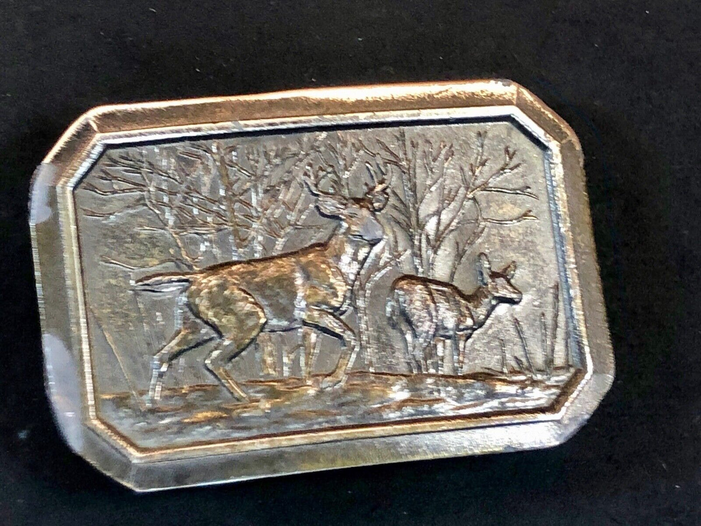 Vintage 1970s Brass Belt Buckle DEER grazing in nature Limited #520