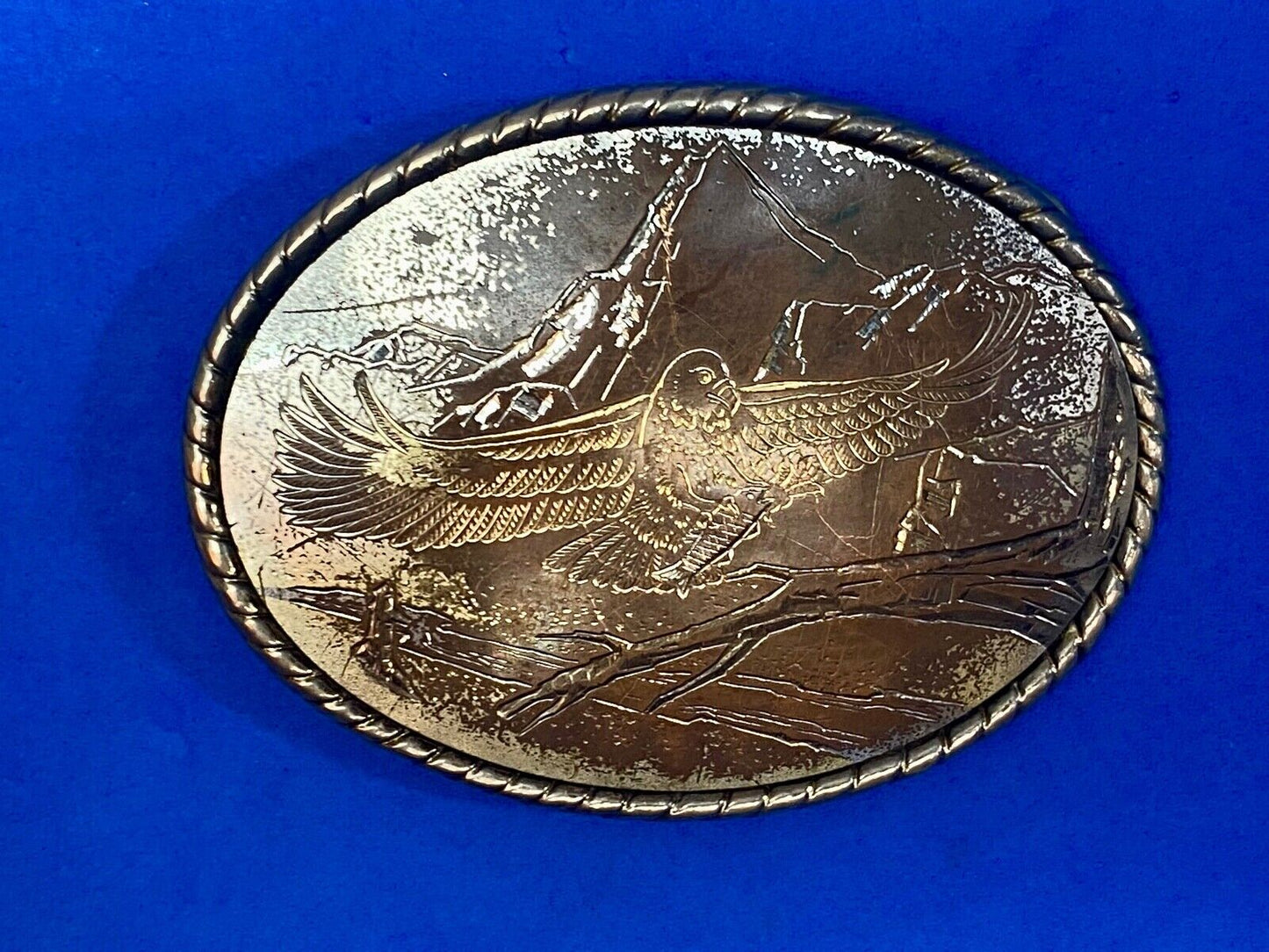 Vintage Engraved Western Ware Eagle Over Mountainside Belt Buckle Signed W