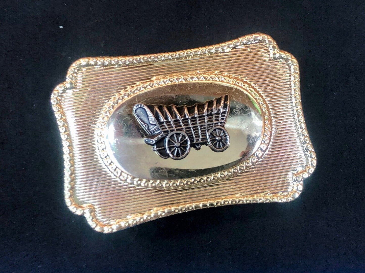 Vintage Covered Wagon Raised Western Belt Buckle