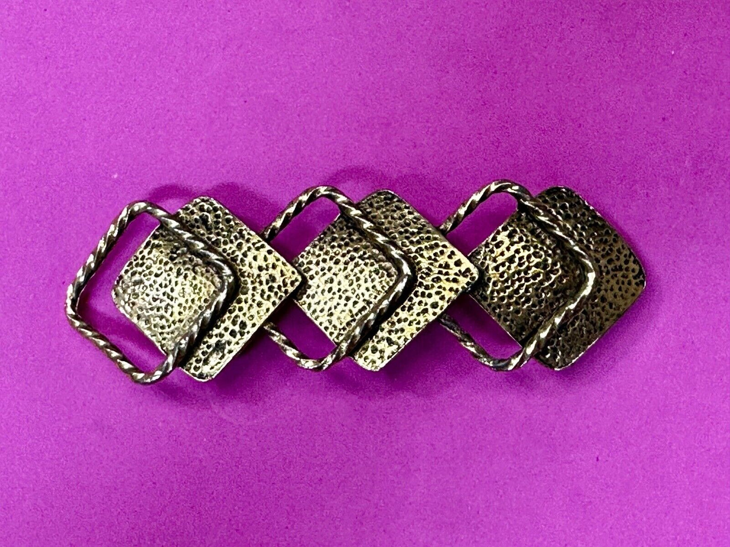 Three Diamond Shape Cutout Hippy Large Gold Tone Vintage Belt Slide Buckle