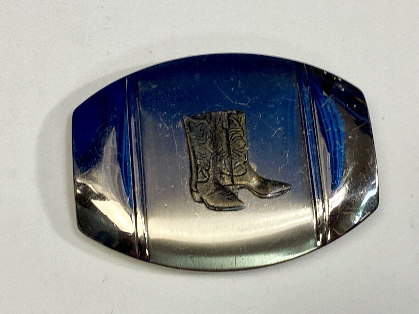 Vintage Cowboy Boots Centered On Western Oval Belt Buckle