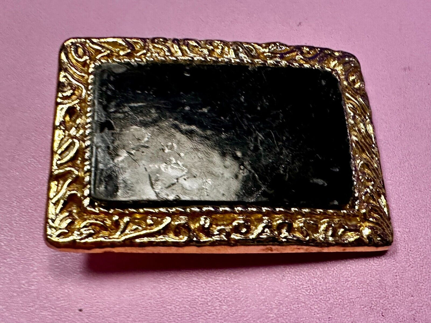 Vintage Artisan Handcrafted Cut & Polished Stone Slab In Gold Tone Belt Buckle