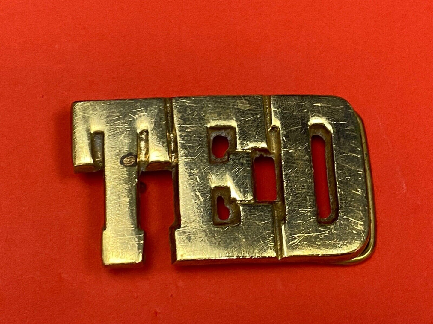 Ted - Name In Cutout Block Letters Solid Brass Belt Buckle Marked Taiwan Roc