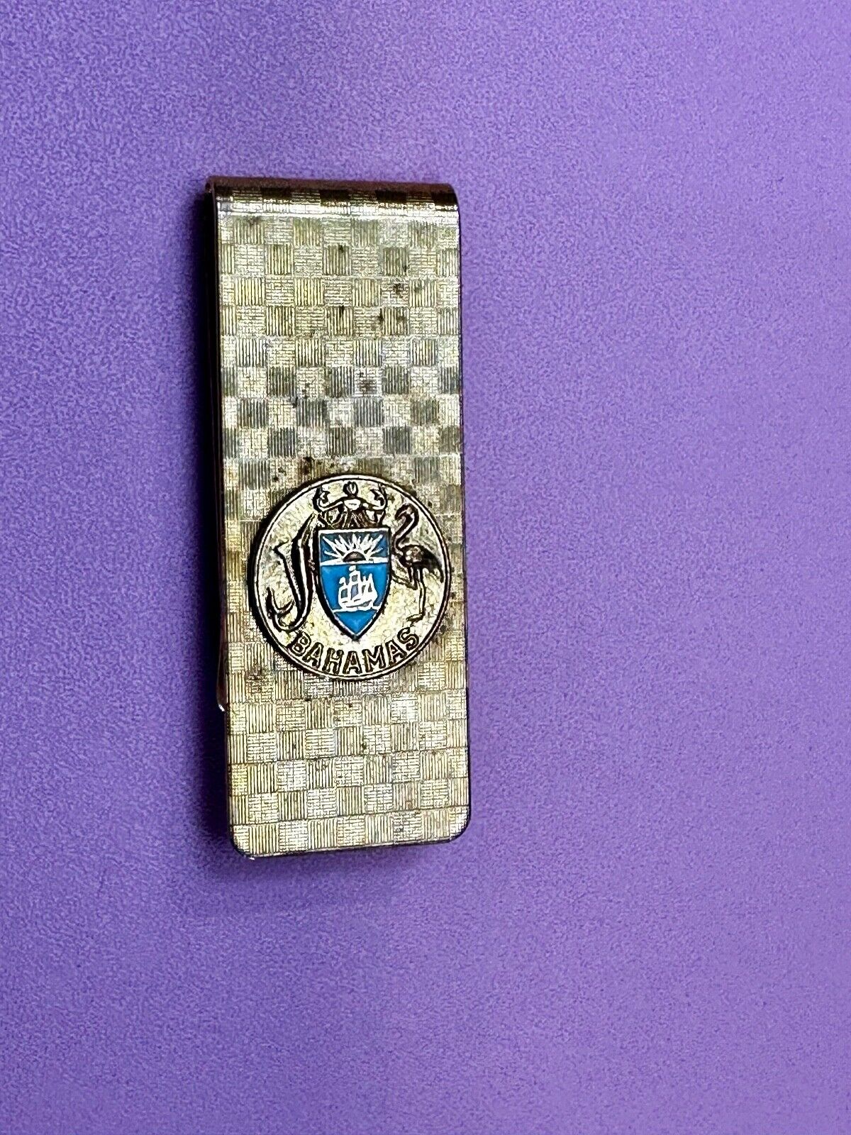 Bahamas Shield Crest Seal Logo Vintage Gold Tone Money Clip