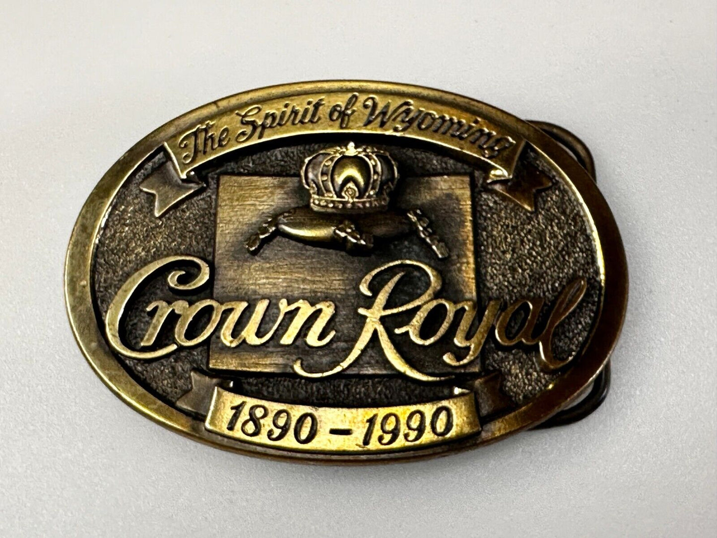The Spirit of Wyoming Crown Royal Whiskey 1890-1990 Great American Belt Buckle