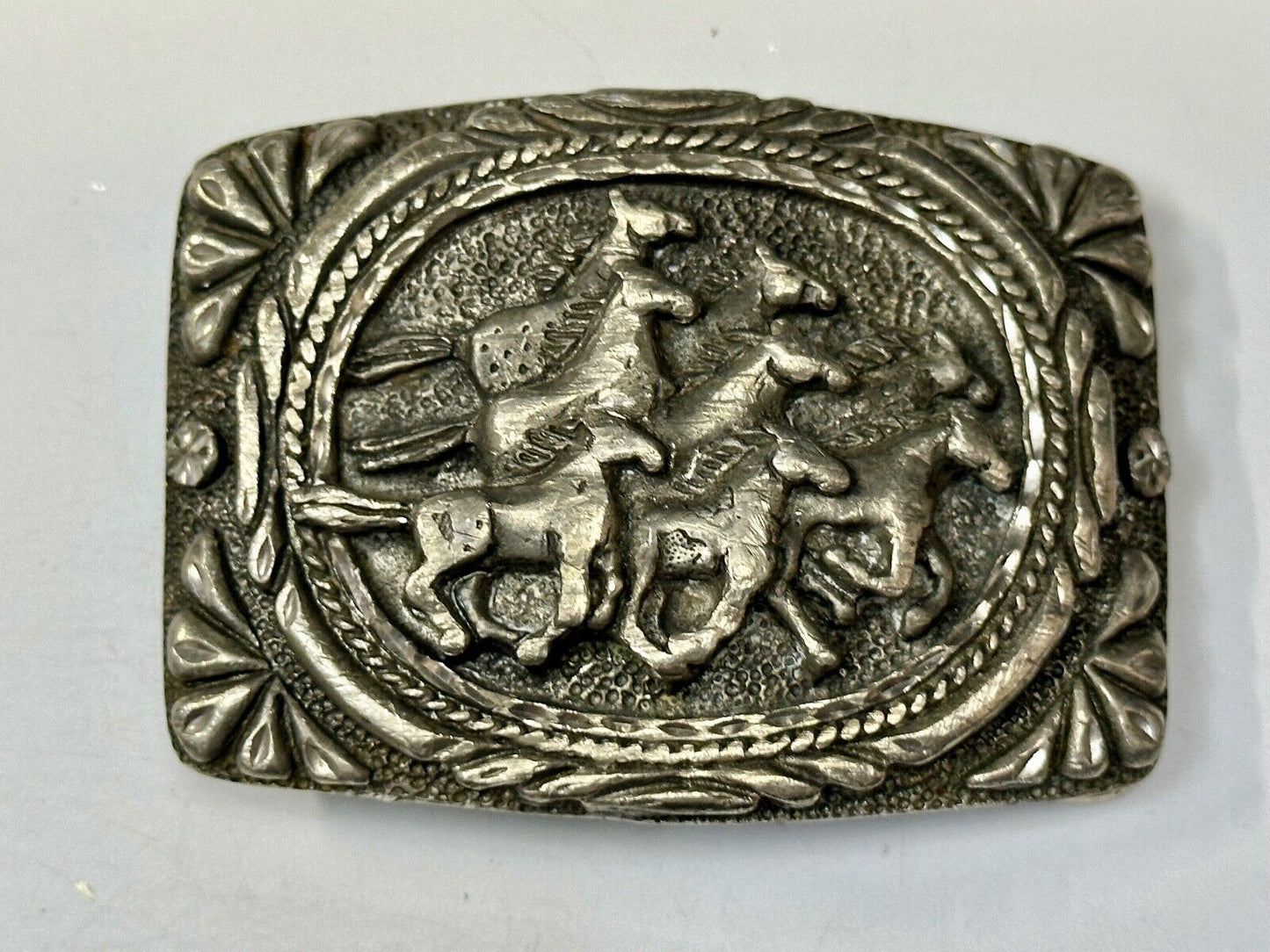 Texas longhorn - Vintage EGE 93 laser diamond etched cut Belt Buckle