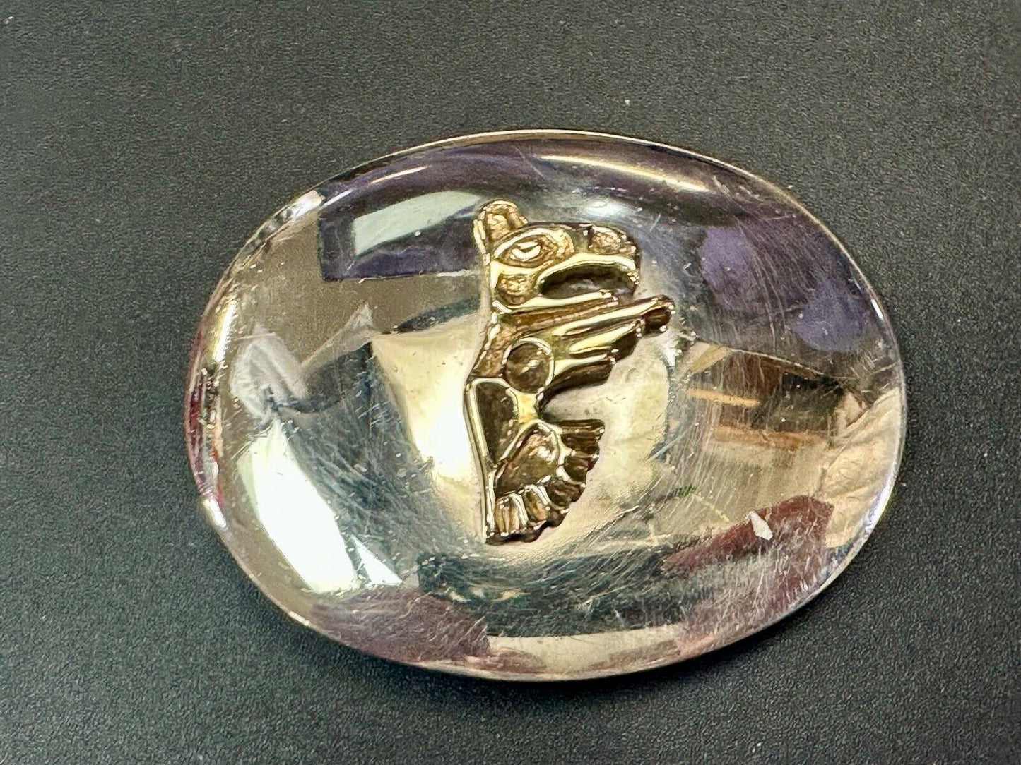 Tlingit Eagle One of a Kind German Silver & Nuragold 10K Gold Navajo belt buckle