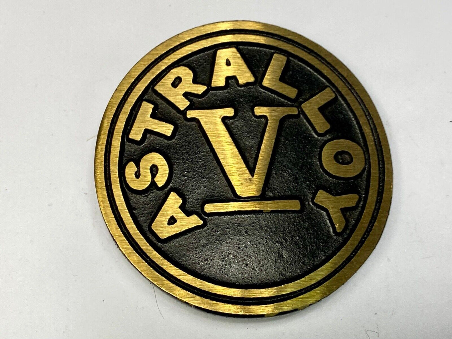 Astralloy Vis a unique, deep-air hardened steel promotional brass belt buckle