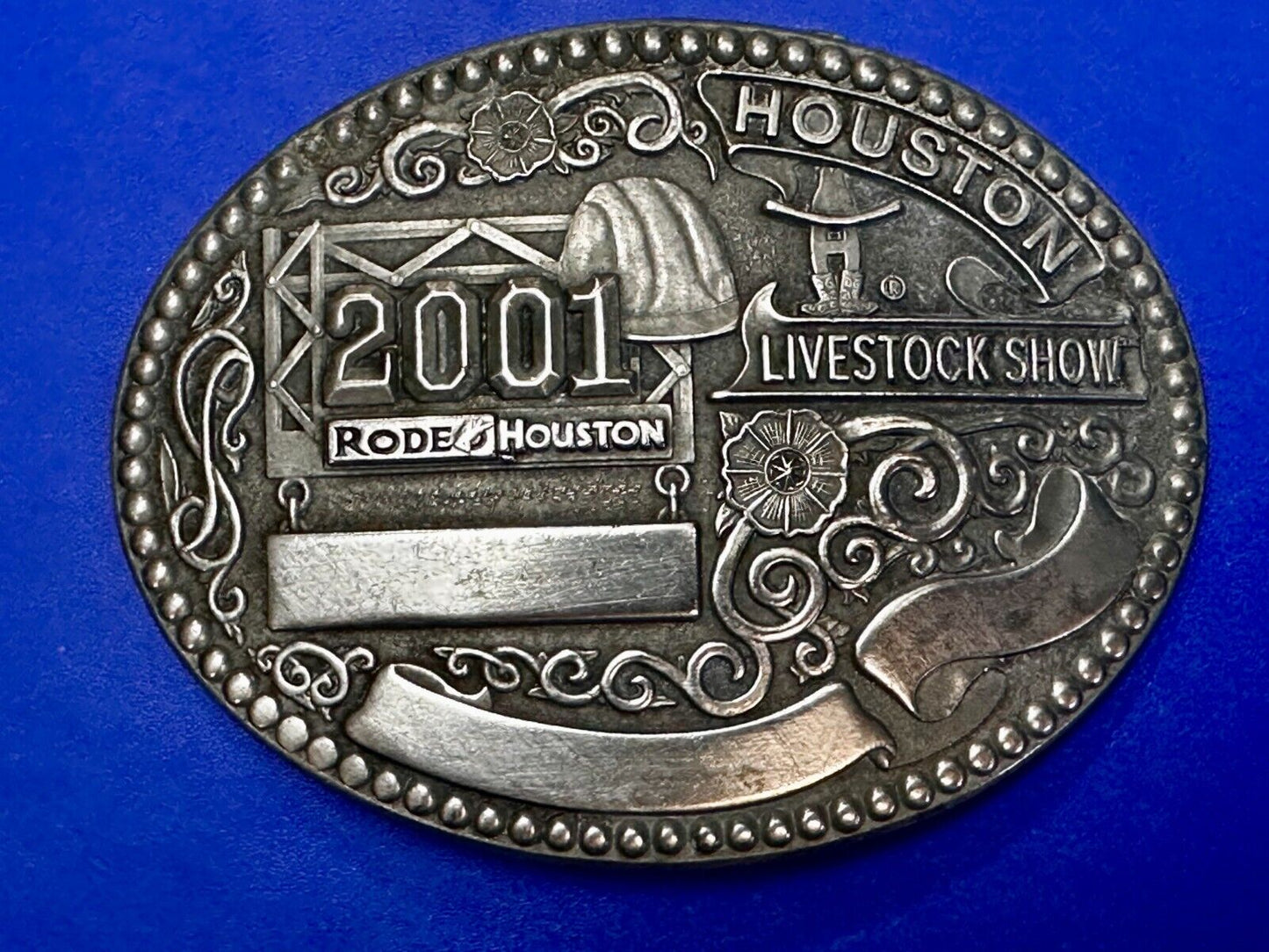2001 Houston Rodeo & Livestock Show Texas Blank Trophy Ribbon Belt Buckle