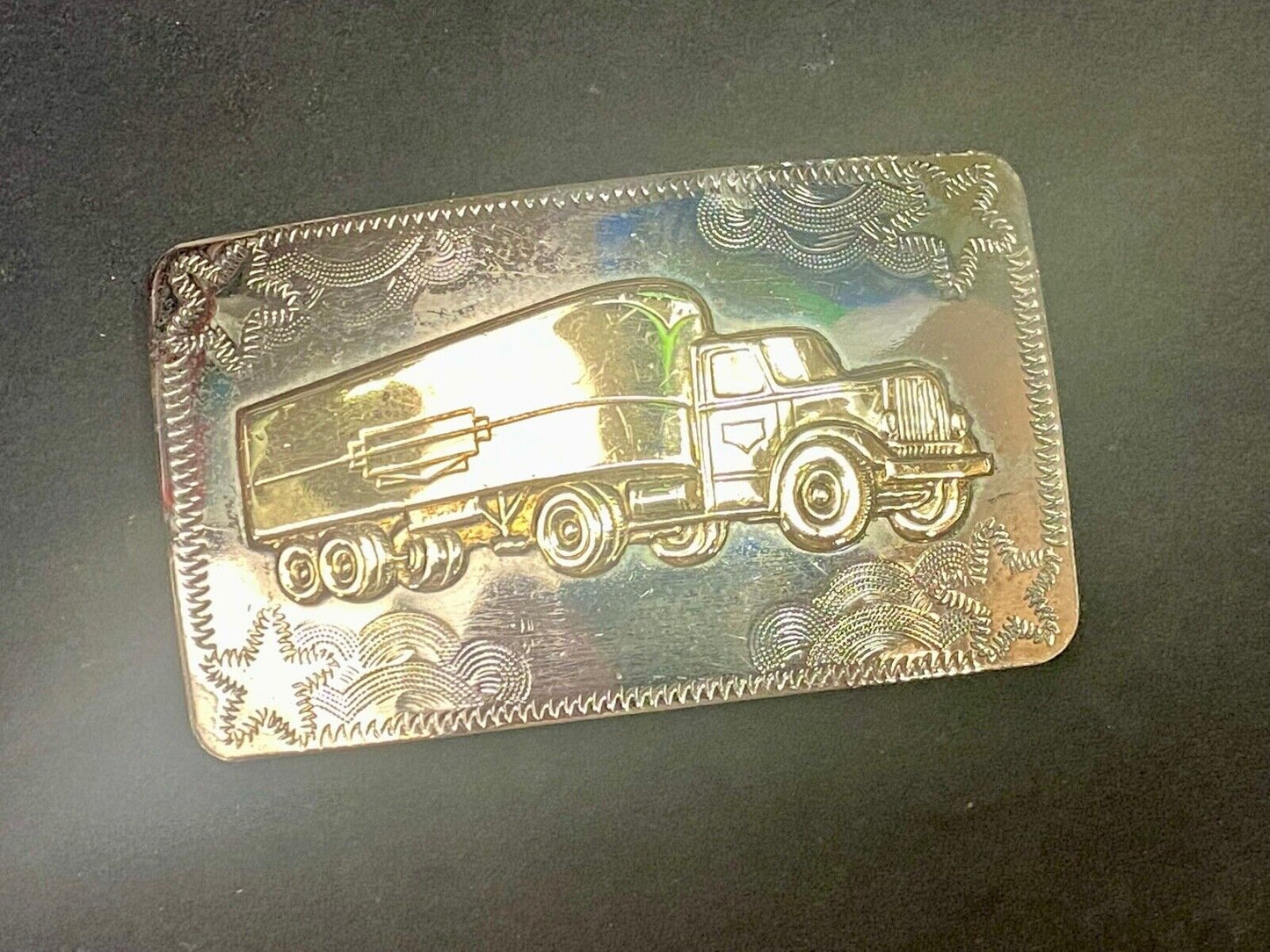 Big Rig Semi Truck Trailer Western Mixed Metal Vintage Drivers Belt Buckle