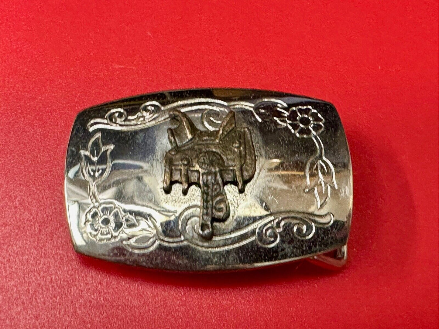 Vintage Cowboy Horse Saddle western two tone belt buckle