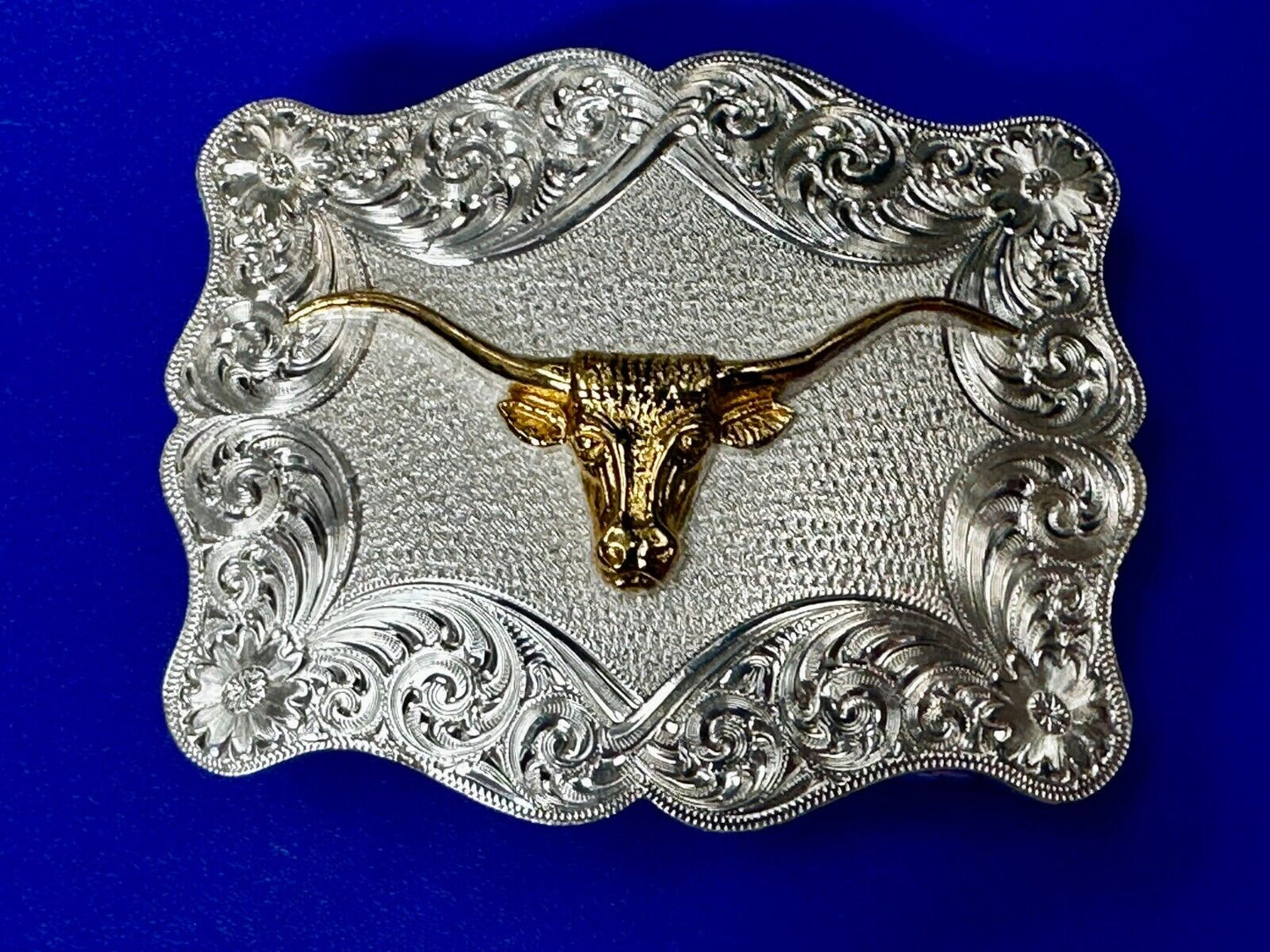 Texas Longhorn Steer Rodeo Bull Two Tone Belt Buckle by Montana Silversmiths