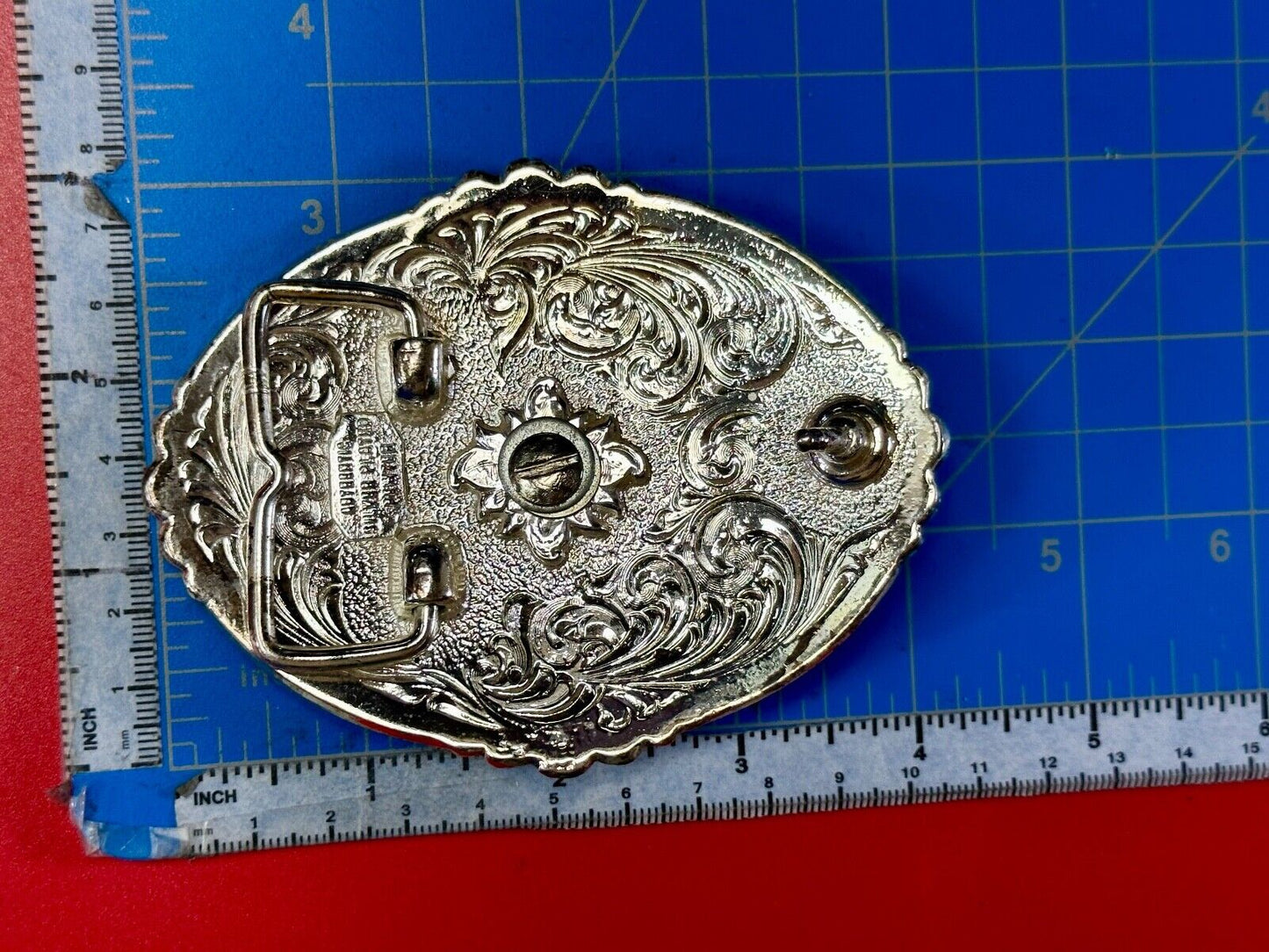 Authentic Silver plated pewter belt buckle with cowgirls girly pink rhinestones!