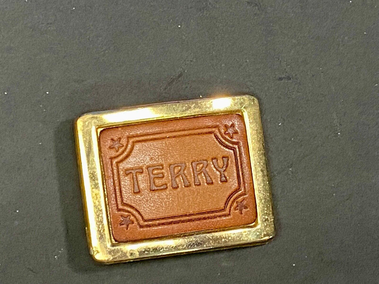 Vintage Leather Western Name Terry Belt Buckle
