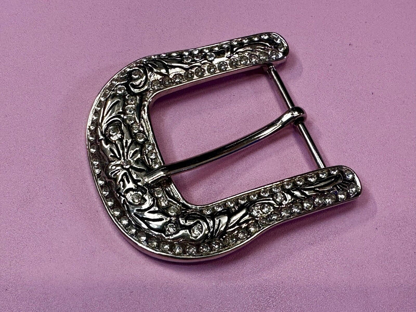 3" Wide Rhinestone Accented Ranger Style Replacement Silver Tone Belt Buckle