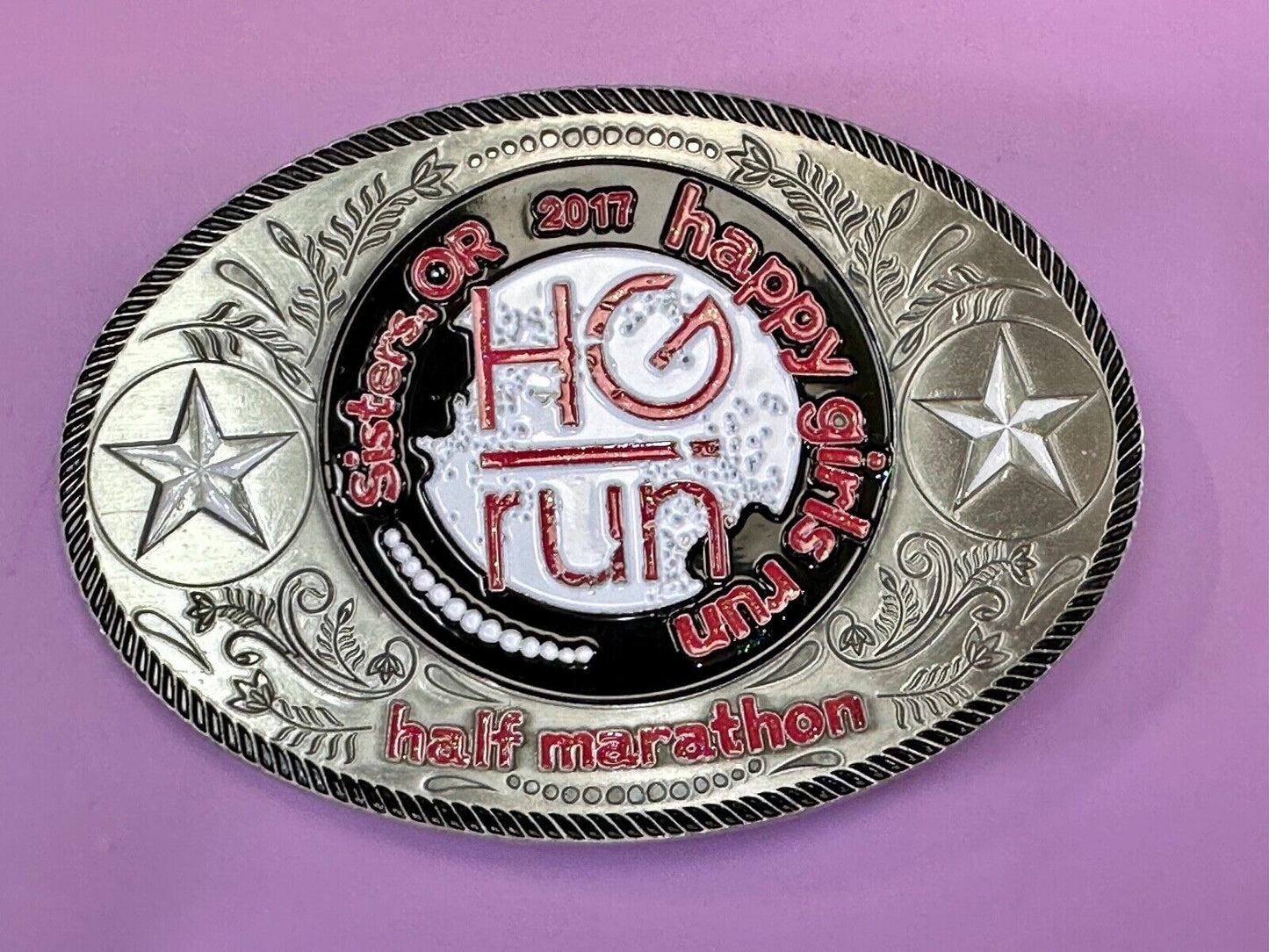 2020 Half Marathon award Happy Girls Sisters Run HG emblem belt buckle