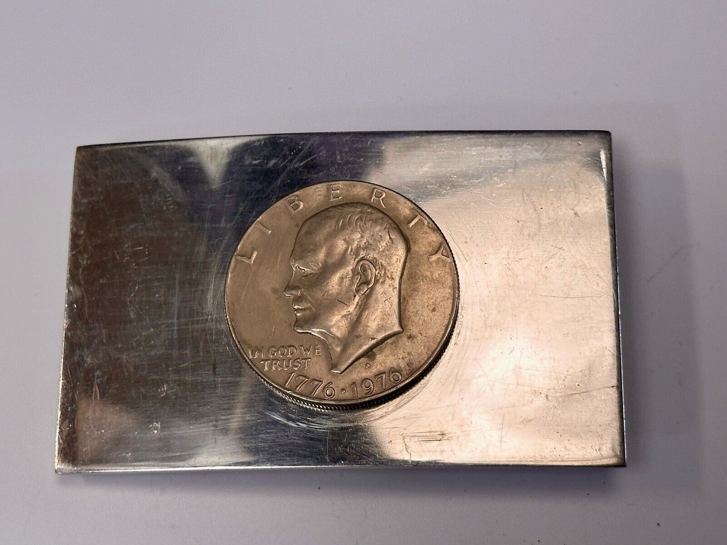 Vintage Bicentennial 1976 Liberty coin collectors artisan reflective belt buckle