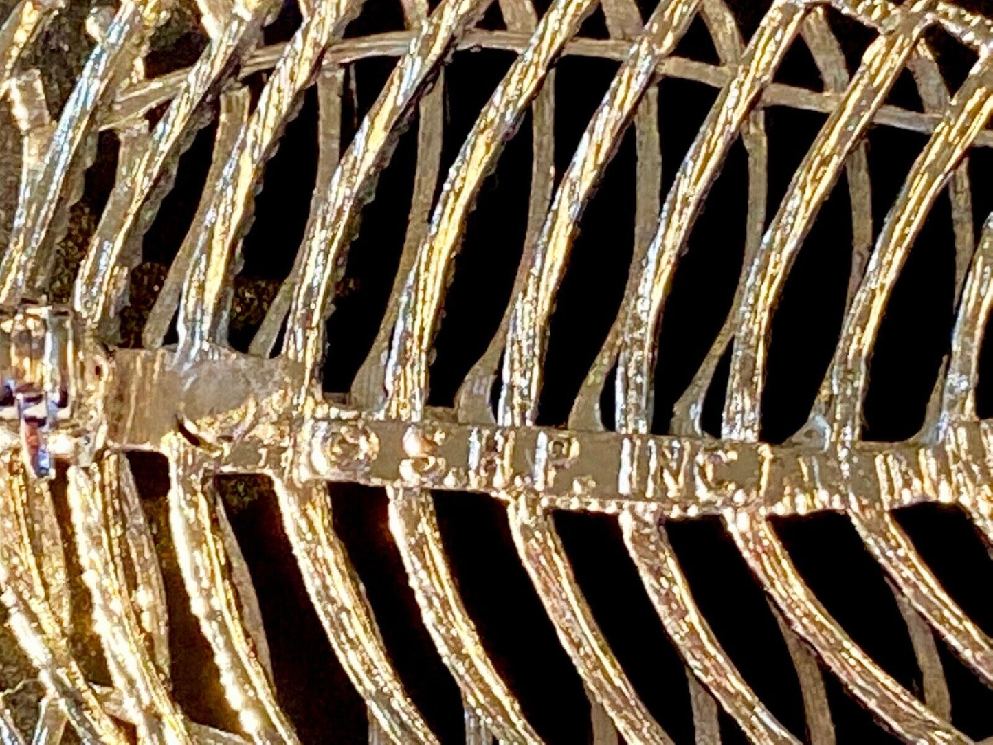 SWP INC signed Gold tone skeleton see through leaf brooch