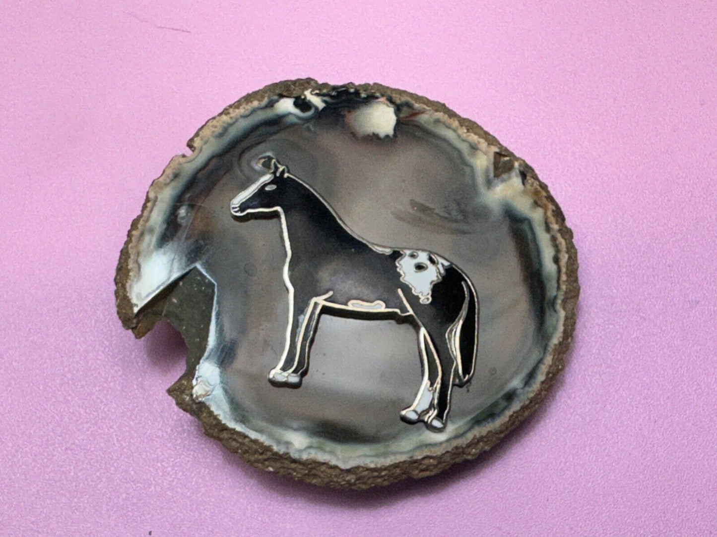 Artisan Standing Horse on round stone slab belt buckle - MISSING PIECE