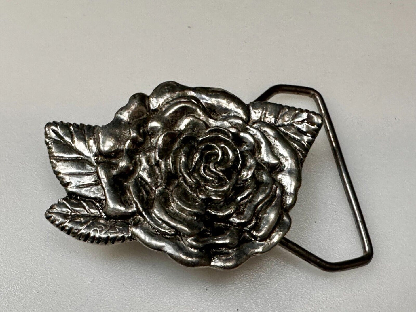 Beautiful Detailed Rose Flower Leaf Cutout Belt Buckle Carved by Rita Stewart