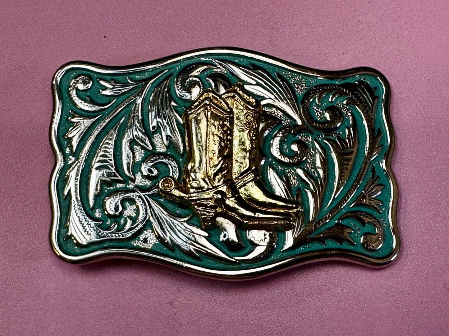Beautiful Cowboy Cowgirls Boots Shoes Swirl Flower Western Framed Belt Buckle