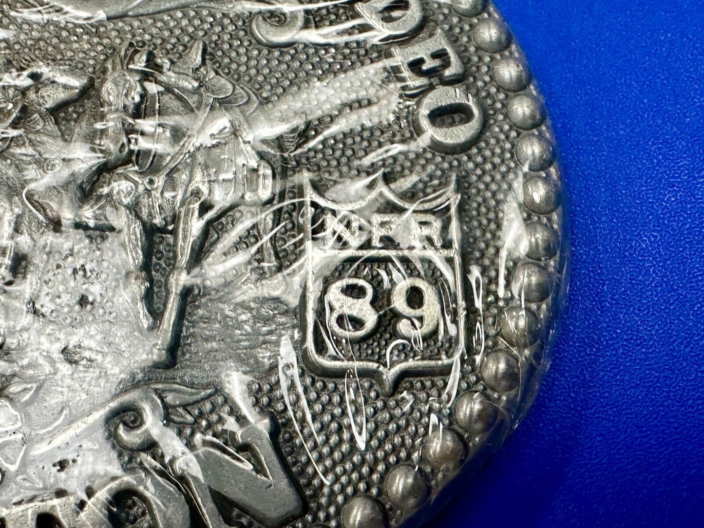 1989 Adult Size Hesston National Finals Rodeo Bull Riding Cowboys belt buckle