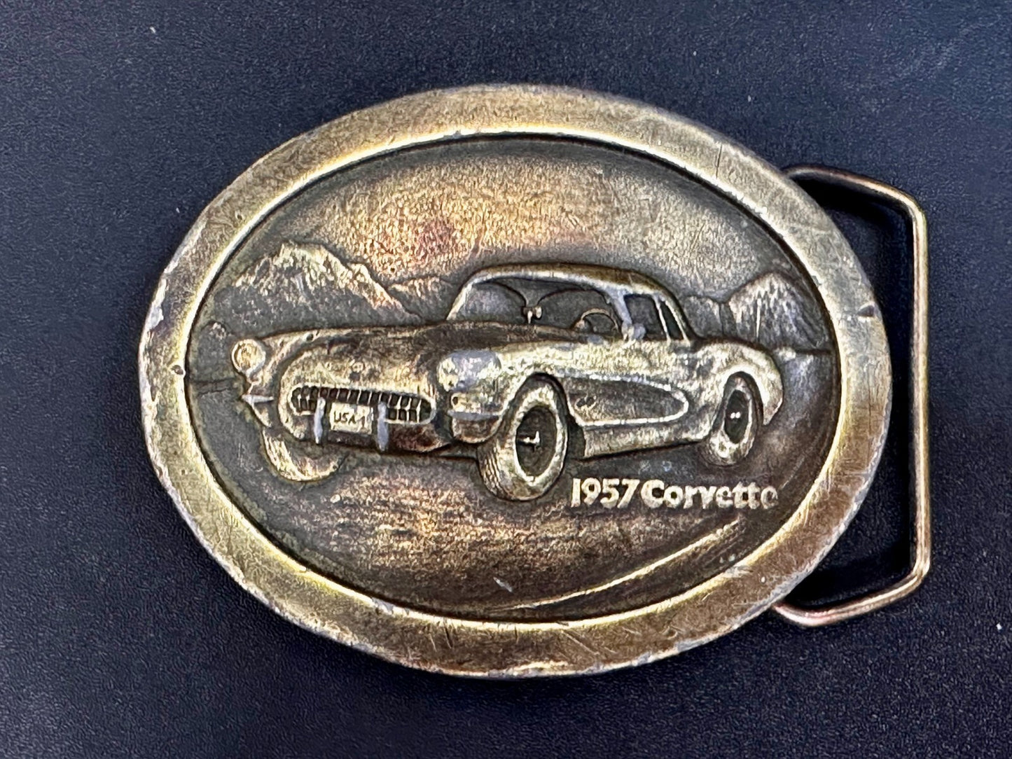 1957 Corvette Chevy Car Collector Brass Tone Indiana Metal Craft Belt Buckle