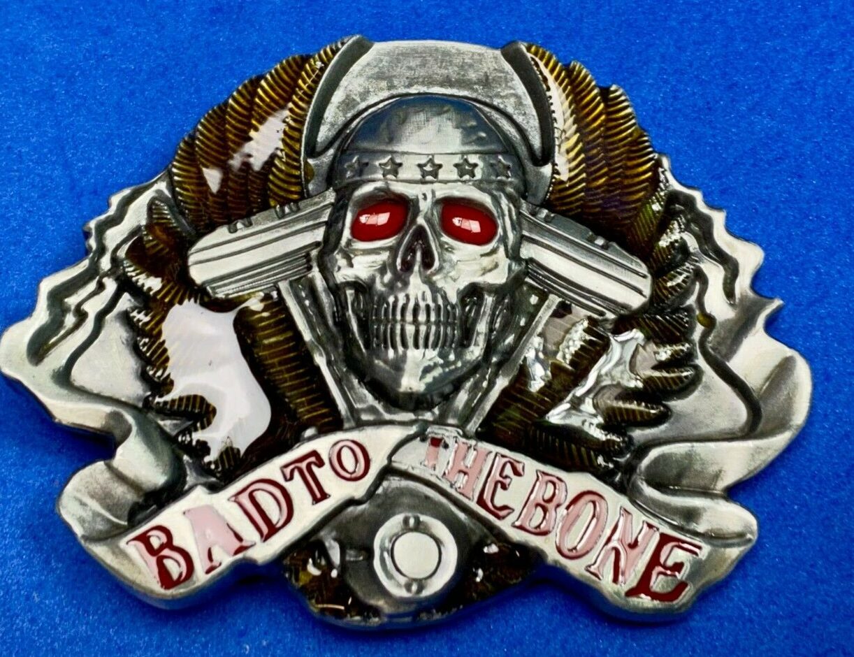Bad to the bone - Red eyes Bikers Motorcycle Riders skull and wings belt buckle