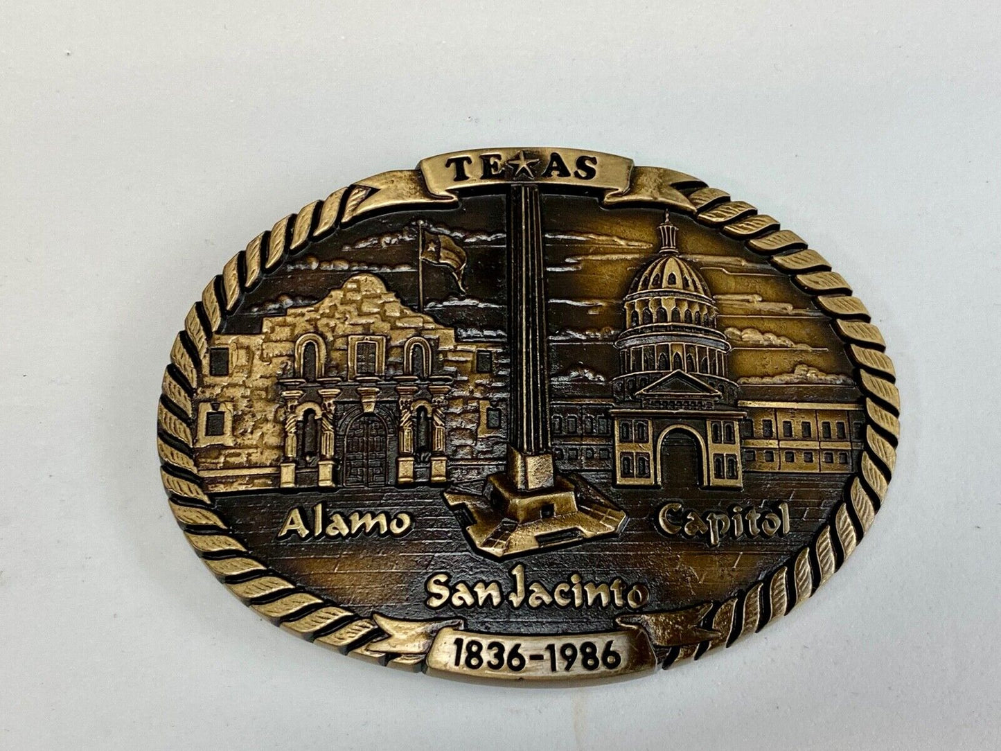 Vintage 1st edition TEXAS Sesquicentennial 1984 T.W. Baker Brass belt buckle