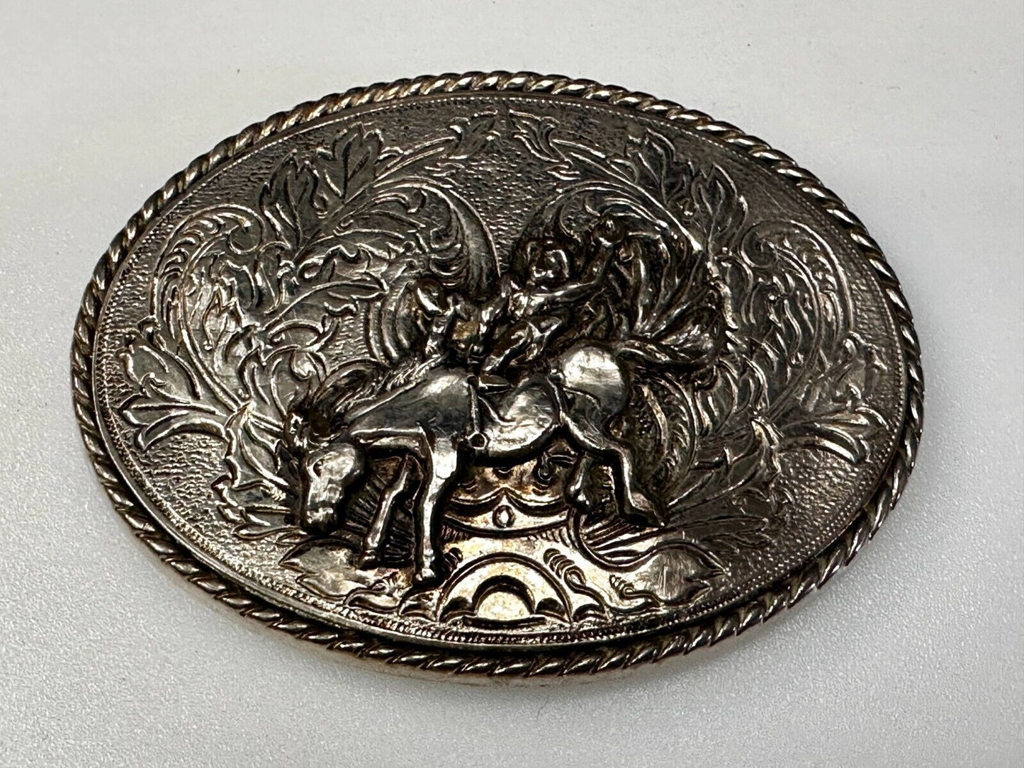 Taming the Wild Western Horse Vintage silver tone oval Belt Buckle