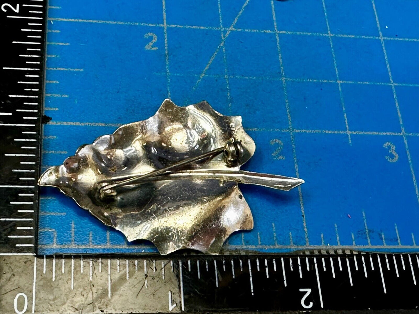 2" Autumn Fall Curvy Leaf Figure Sterling Silver Brooch Pin