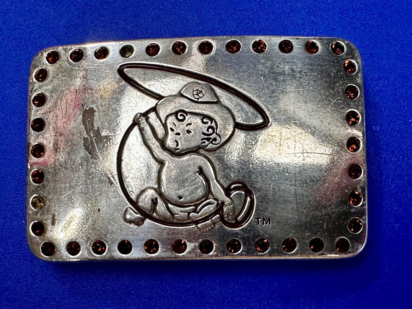 Baby Cowboy Roping Red Rhinestone Border Western Framed Ariat Belt Buckle