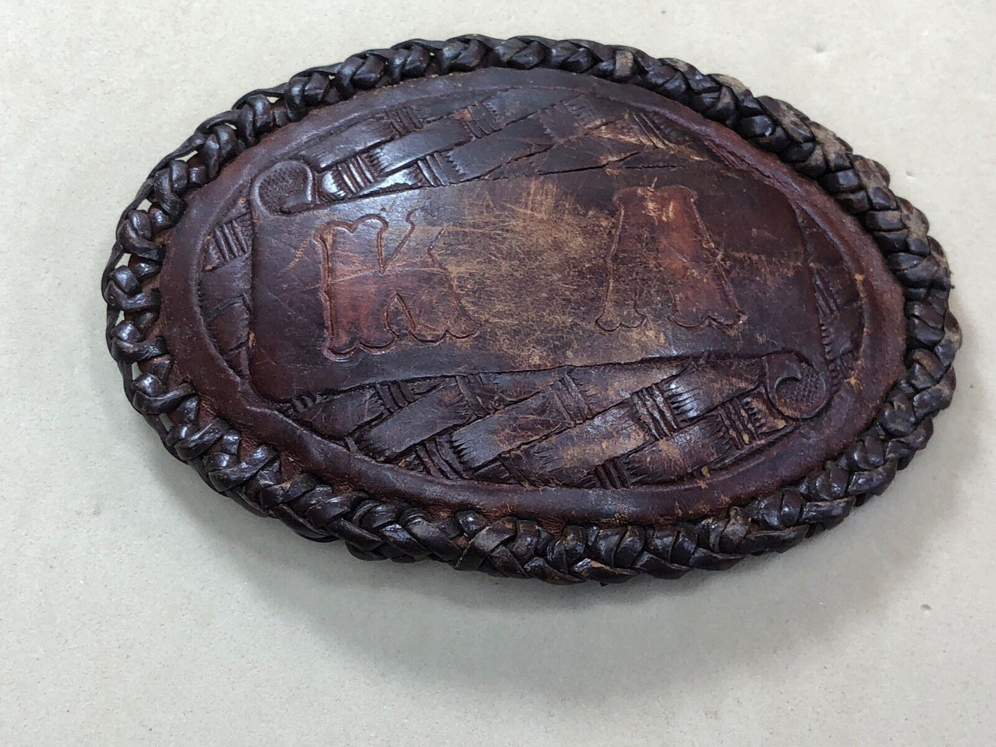 Vintage artisan? KA Initials Leather stitched Belt Buckle