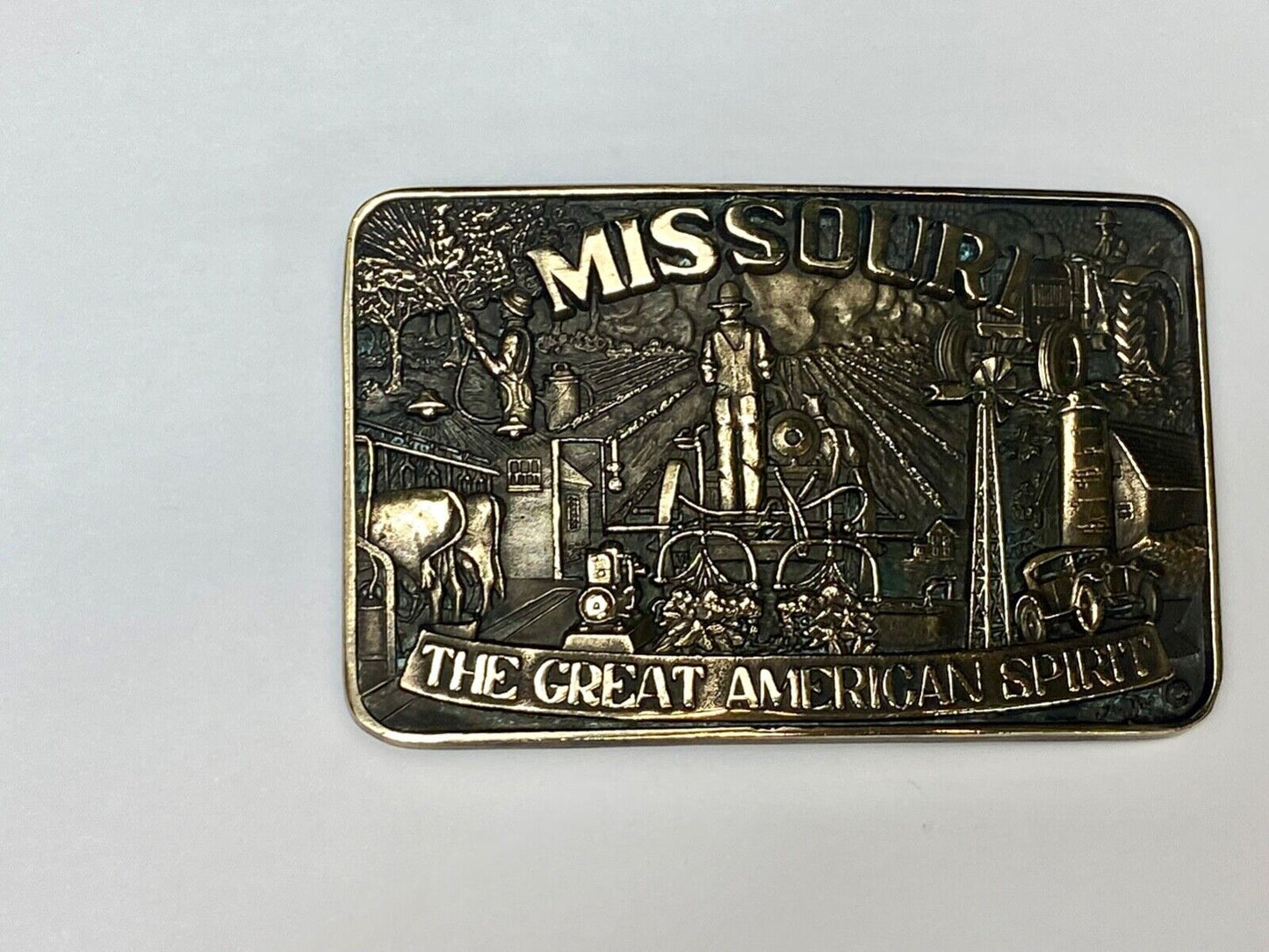 The Great American Spirit - State of MO Missouri solid brass belt buckle by ADM
