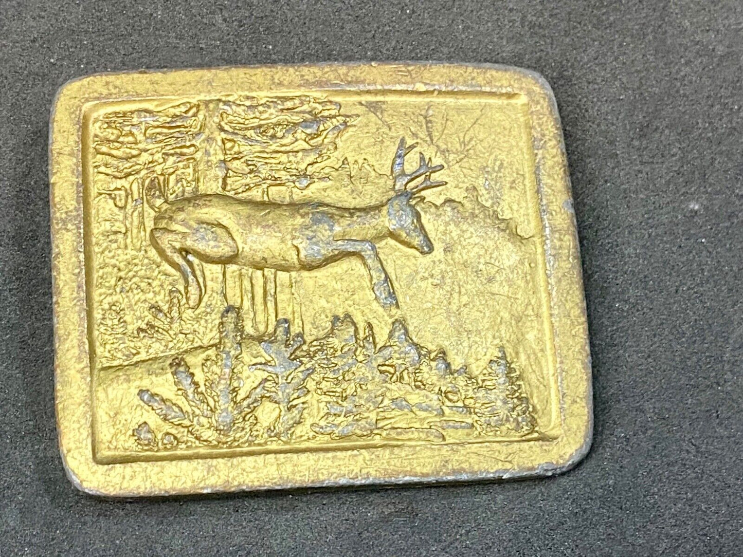 Vintage 1977 Grazing Deer in nature belt buckle by Indiana Metal Craft
