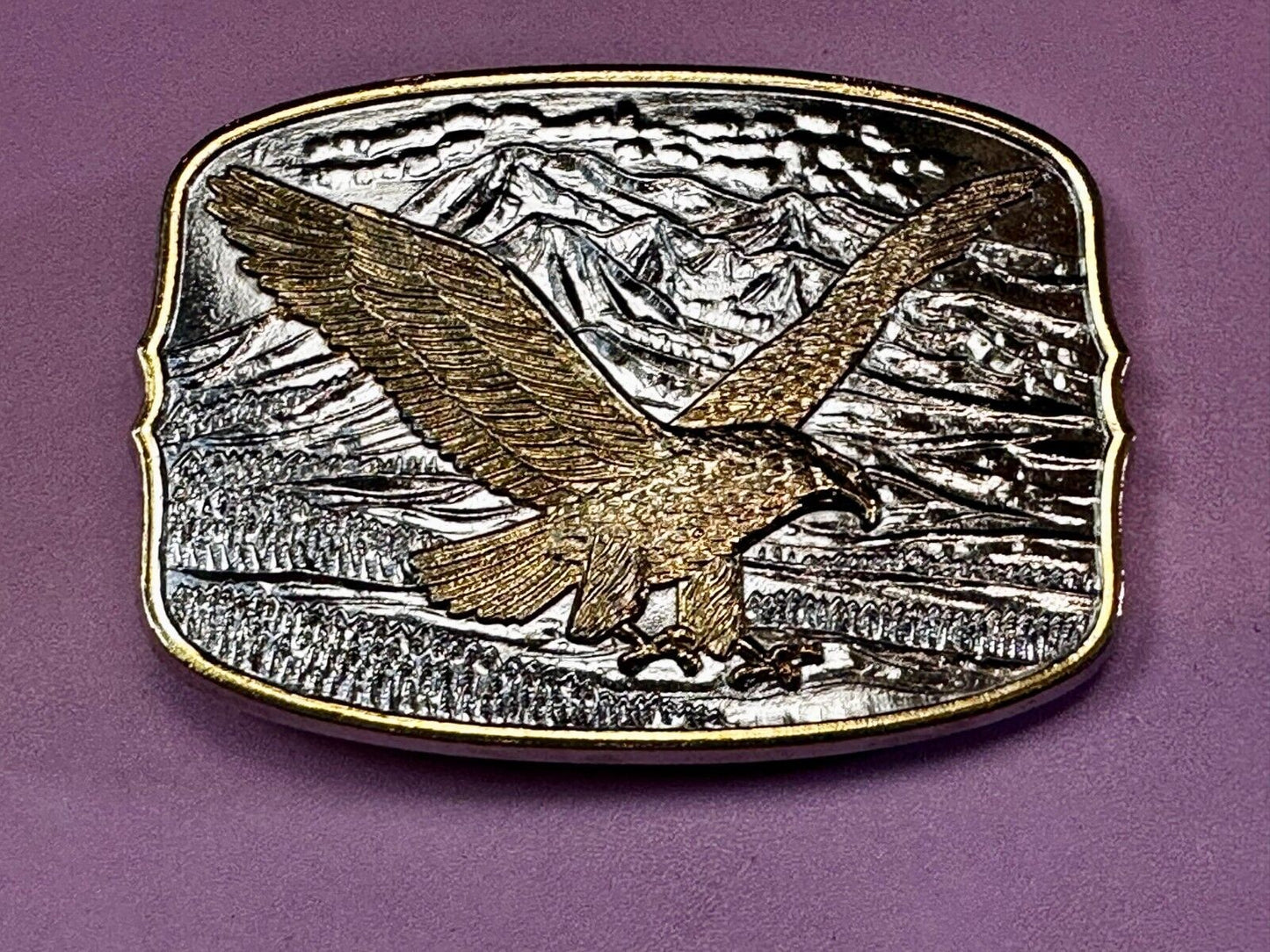 Majestic American Bald Eagle Flying high USA Mountains Two Tone Belt Buckle