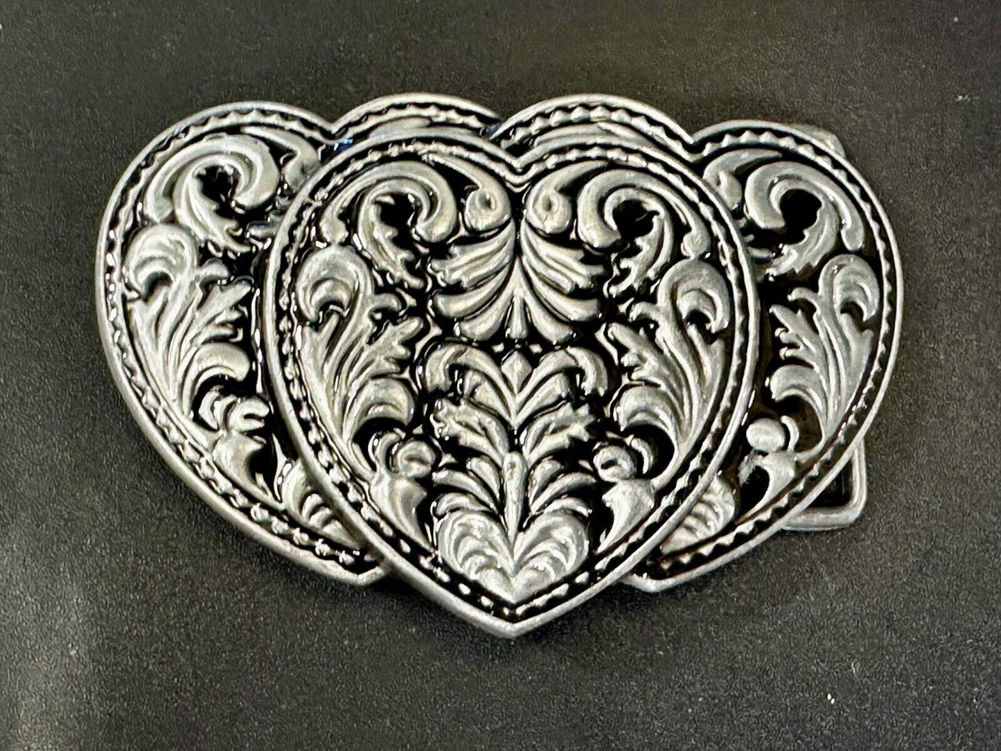 Three Heart Shaped Western Cutout Two Tone Cowgirls Belt Buckle