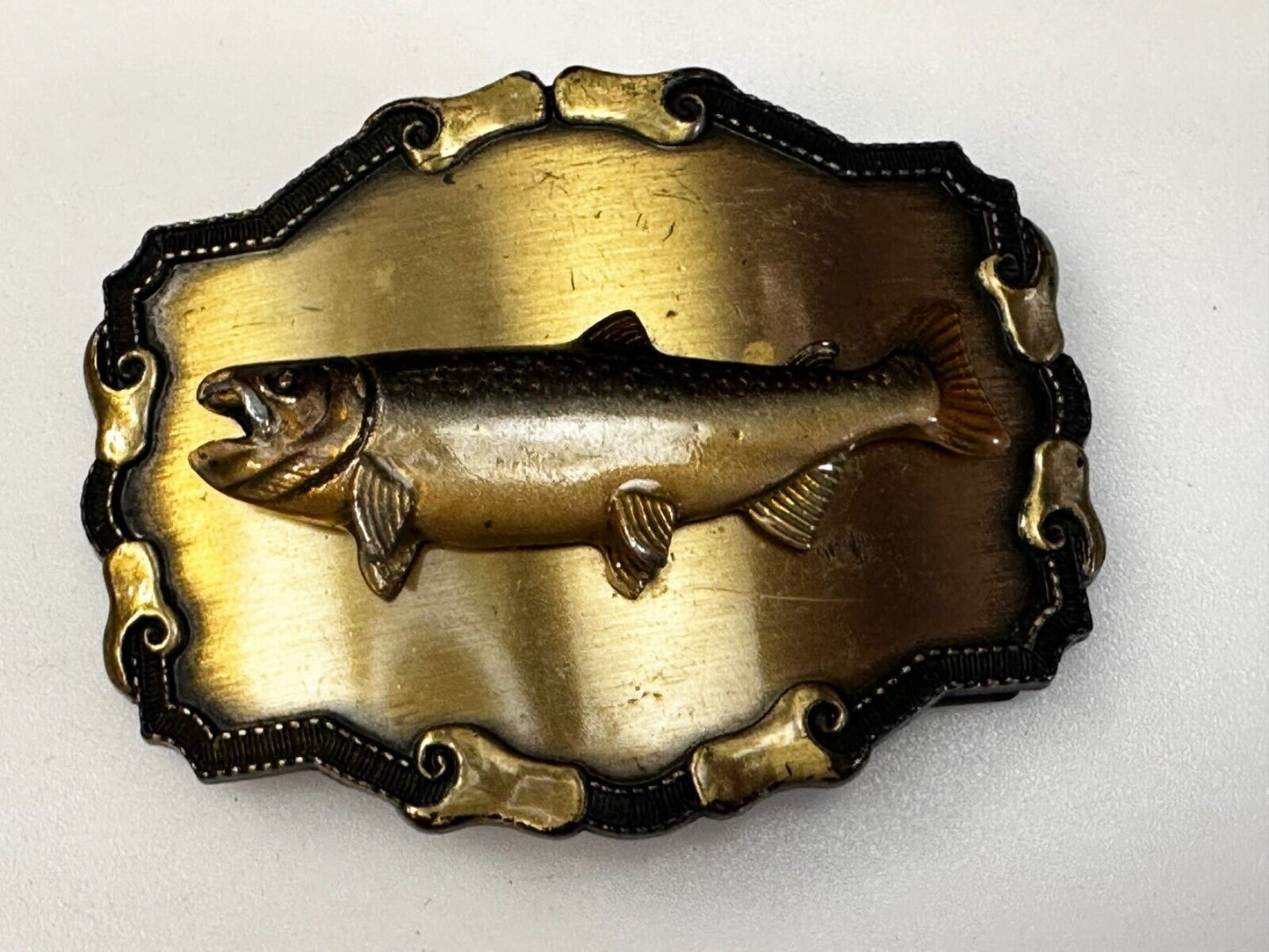 3D Fish Trout Fishing Fisherman Salmon Vintage 1979 Raintree Belt Buckle