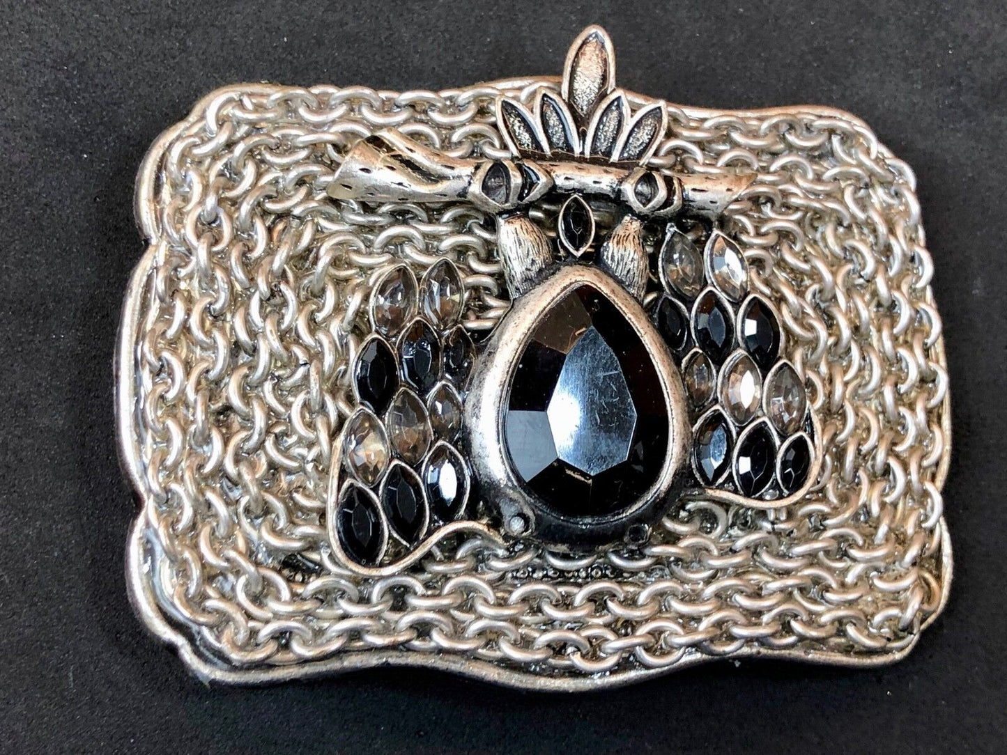 Black gray rhinestone large raised metal Western Belt Buckle