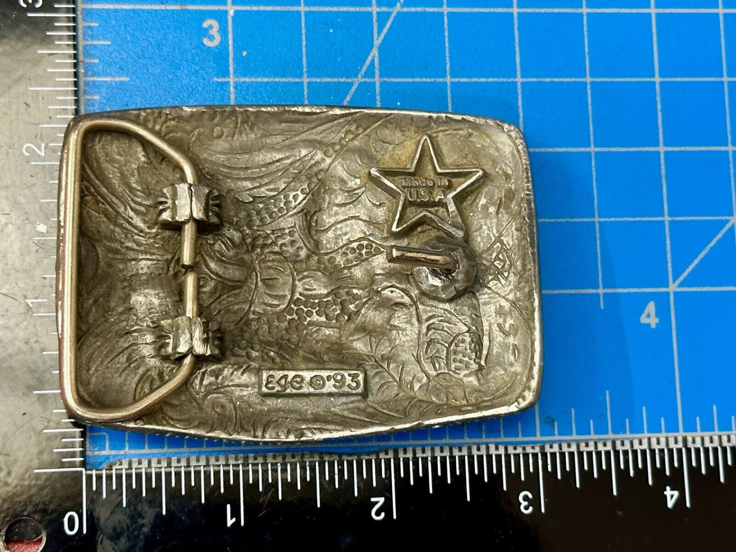 Texas longhorn - Vintage EGE 93 laser diamond etched cut Belt Buckle