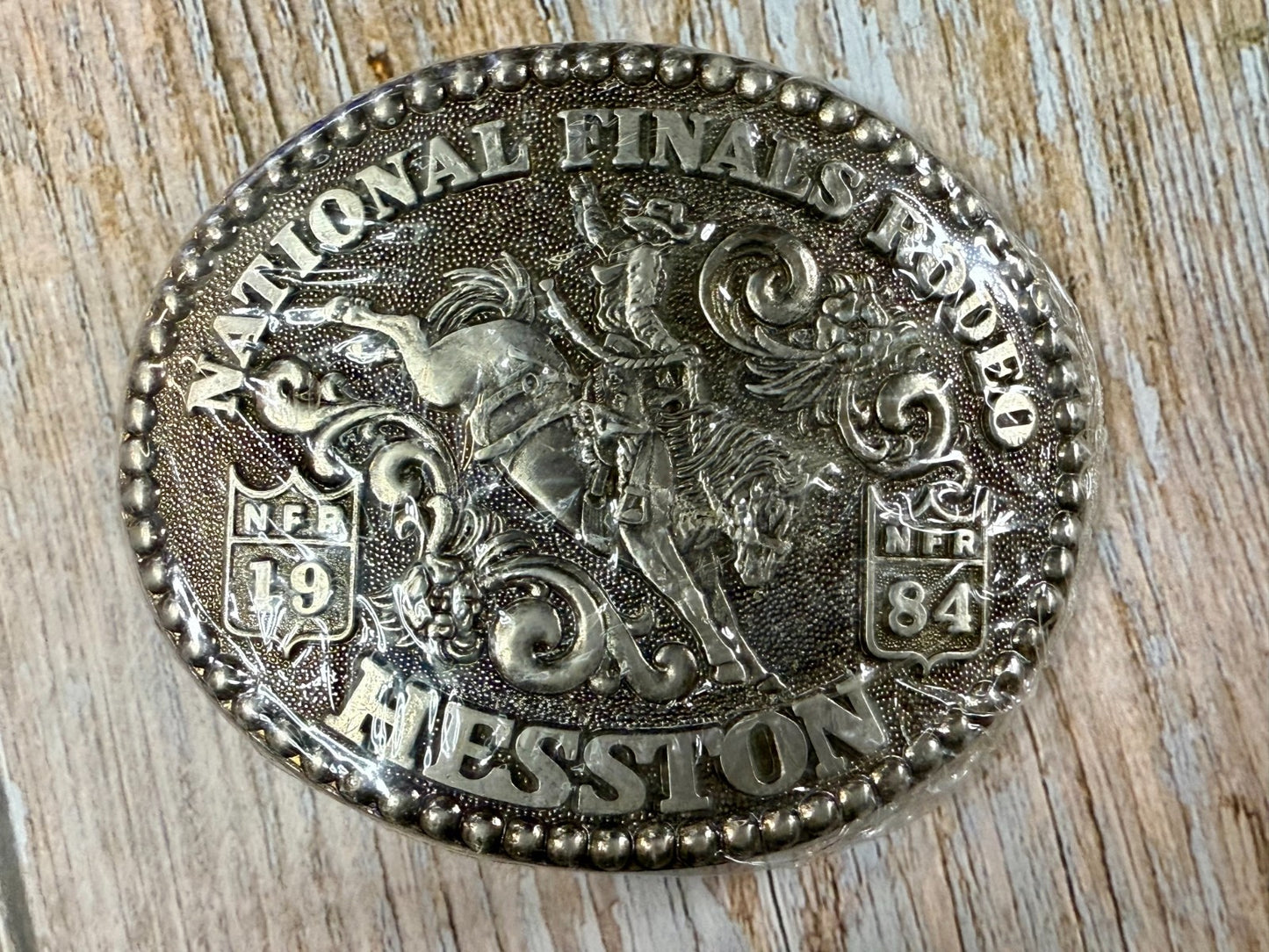 1984 Hesston NFR National Finals Rodeo Cowboys Western Sealed Belt Buckle