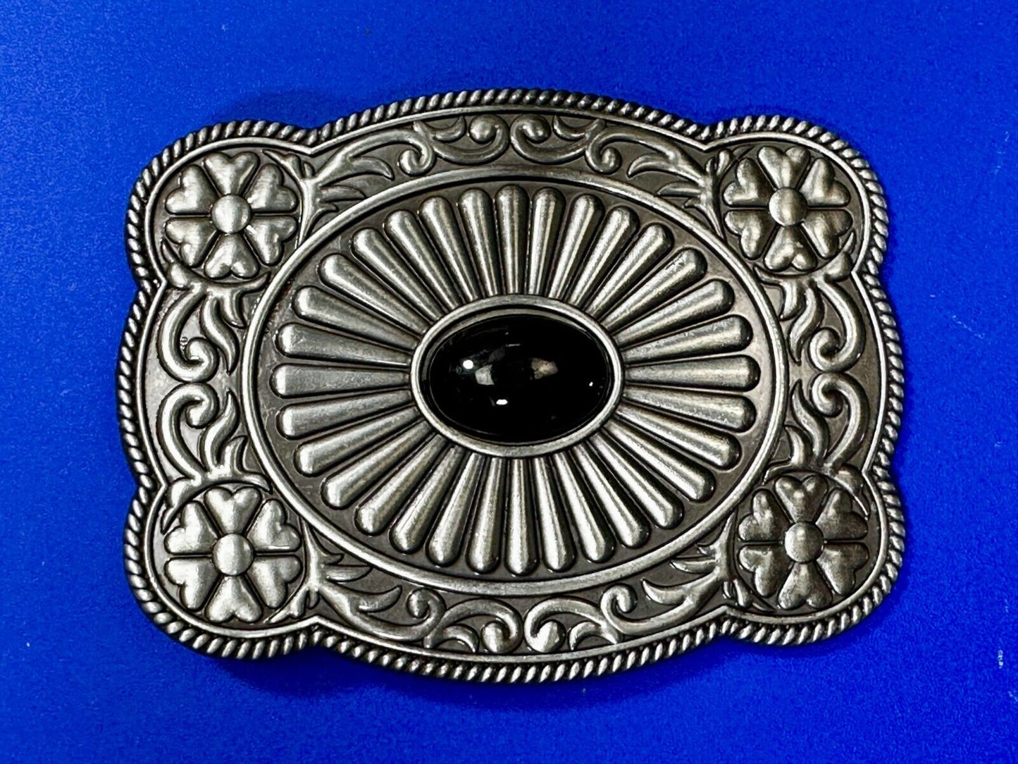 Black Faux Stone Cabochon Centerpiece in Western Framed Belt Buckle