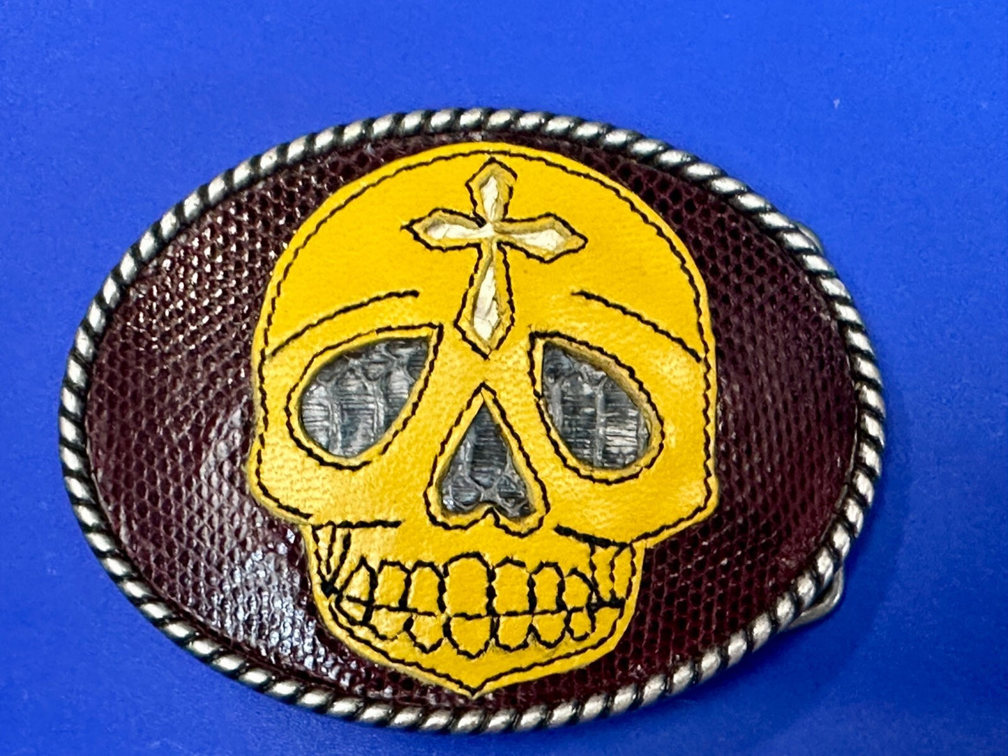 Aztec Skull Head Cross Leather Mexican Mexico Day Of The Dead Ivan Belt Buckle