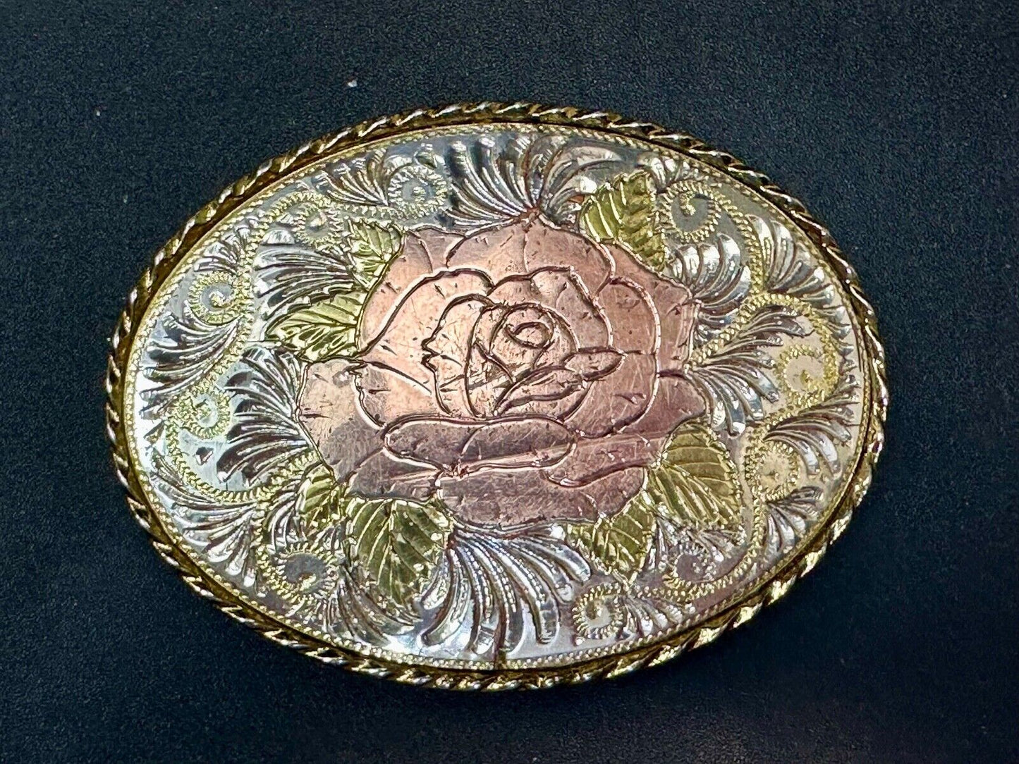 Beautiful Rose - Vintage mixed metal Western flower swirl theme Belt Buckle - W